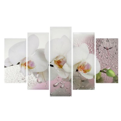 Часы настенные модульные «Белая орхидея», 80 × 140 см