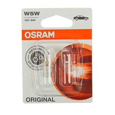 Лампа автомобильная Osram, W5W, 12 В, 5 Вт, набор 2 шт, 2825-02B