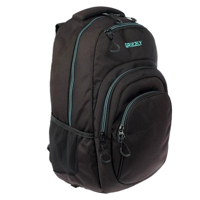 Рюкзак молодёжный с эргономичной спинкой Grizzly, 48 х 33 х 21, чёрный//бирюзовый