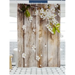 Фотоштора для ванной Весенние цветы на деревянном фоне