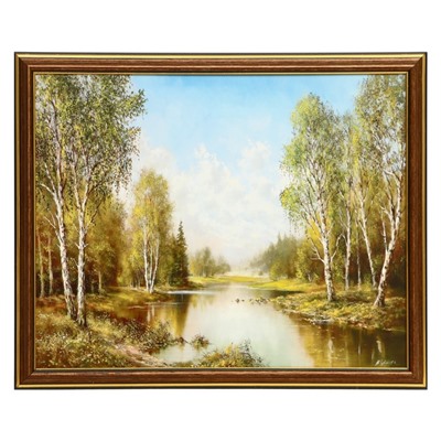 Картина "Лесное озеро" 35х28 (38х31) см