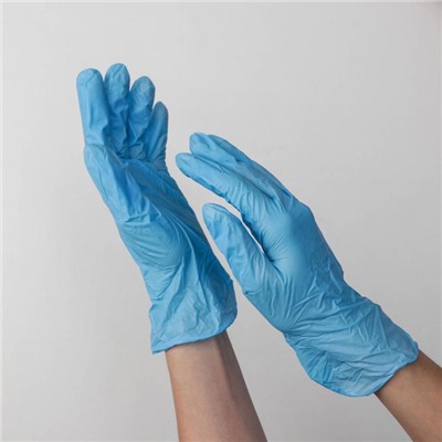 Перчатки Libry, нитровиниловые, неопудренные, размер L, 100 шт/уп, цвет голубой