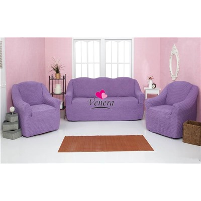 Комплект чехлов на трехместный диван и 2 кресла без оборки лиловый 217, Характеристики