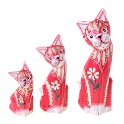 Набор кошек сувенирных "Красные коты с цветочком", 3 шт