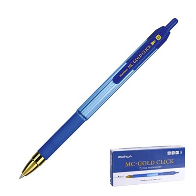 Ручка шариковая автоматическая MunHwa MC Gold Click, узел 0.7 мм, чернила синие, резиновый грип