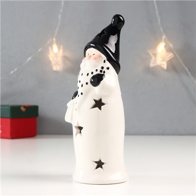 Сувенир керамика свет "Дед Мороз, чёрный колпак, борода в горох, с фонарём" 17,8х6,2х6,2 см   762031
