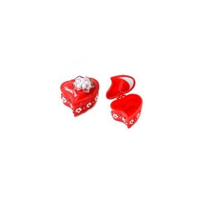 Шкатулка Сердце с зеркалом Цветок с жемчугом красная 8,1х7,5х6,5см пластик SH
