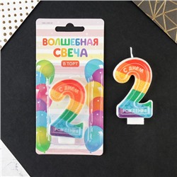 Свеча в торт цифра с цветным нанесением 2 "С Днем рождения", 4,3 х 7.2 см