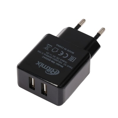 Сетевое зарядное устройство Ritmix RM-2025AC, 2 USB, 2 А, черное