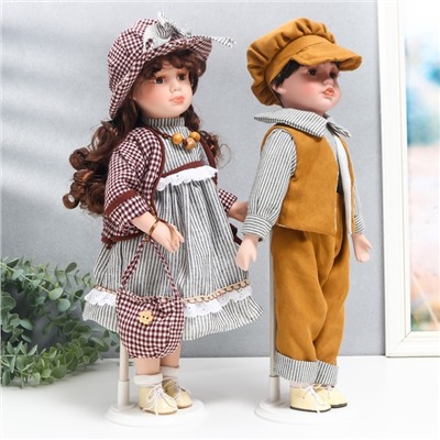 Кукла коллекционная парочка "Ирина и Артём, полоска и клетка" набор 2 шт 40 см