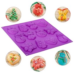 Форма для шоколада и выпечки 3D 30×30 см "Ёлочные игрушки", 12 ячеек, цвет МИКС