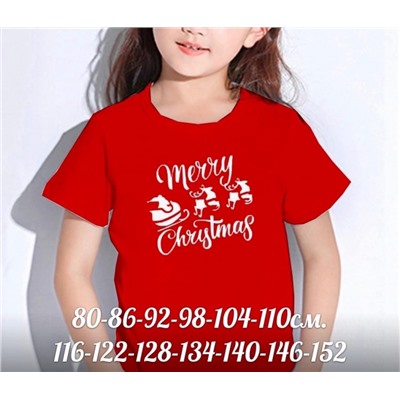 Детская футболка красная Merry Cristmas Xi