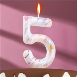 Свеча в торт "Белый мрамор", цифра "5", ГИГАНТ, 12,5 см