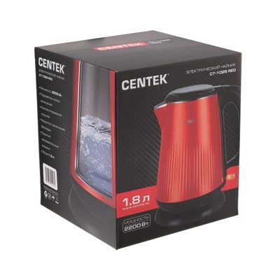 Чайник электрический Centek CT-1025, пластик, колба металл, 1.8 л, 2200 Вт, красный