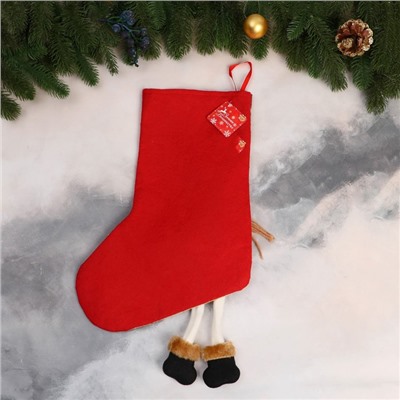 Носок для подарков "Снеговик с длинными ножками, ёлочка" 26х39 см, бежевый