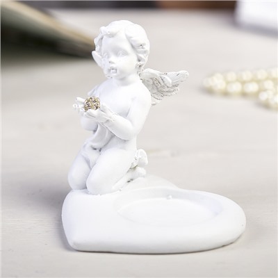 Сувенир полистоун подсвечник "Белоснежный ангел с шариком из страз" МИКС 7,5х8х7,3 см