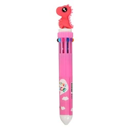 Ручка шариковая автоматическая 10-ти цветная, "Динозавр", цвет розовый, в пакете