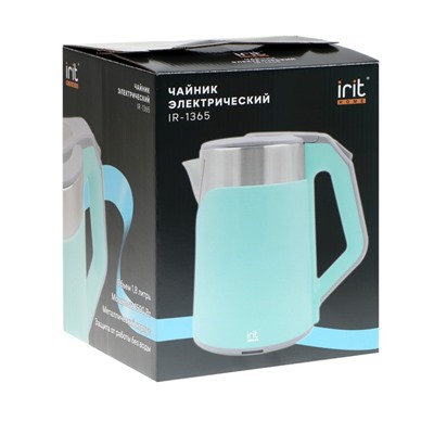 Чайник электрический Irit IR-1365, металл, 1.8 л, 1500 Вт, голубой