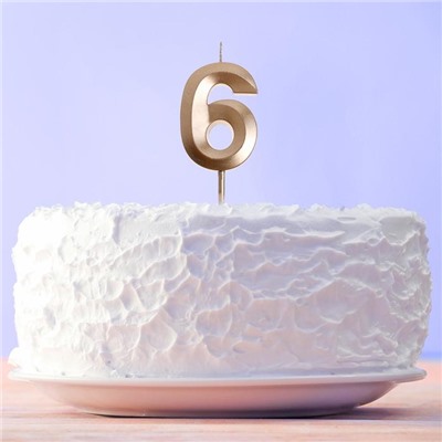 Свеча в торт цифра "6" , шампань, 3,5 х 12 см