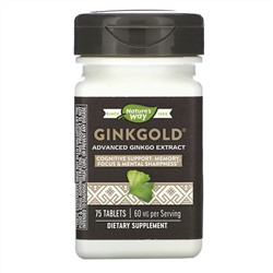 Nature's Way, Ginkgold, улучшенная формула экстракта гинкго, 60 мг, 75 таблеток