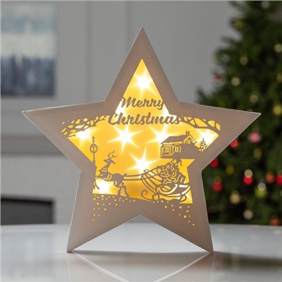 Светодиодная фигура «Звезда с упряжкой», 30 × 30 × 4 см, пластик, батарейки АААх2, свечение тёплое белое