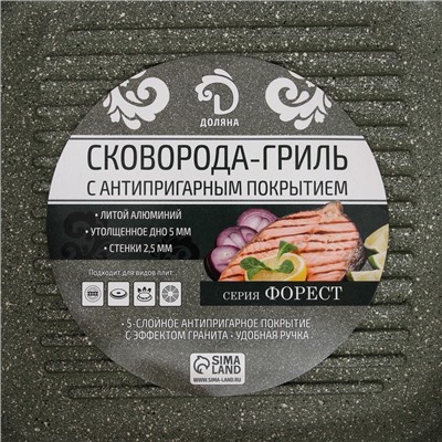 Сковорода-гриль Доляна «Форест», 26×26 см, пластиковая ручка, антипригарное покрытие, цвет зелёный