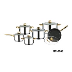 Набор посуды Mercury MC- 6008 12пр золото руч ковш 1,3л кастрюли 1,3л 1,9л 2,8л 4,9л (2) оптом