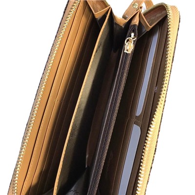 Женский кошелек SMC класса люкс с лазерным принтом цвета золотистого кофе.