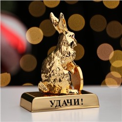 Сувенир "Кролик с монеткой и пожеланием "Удачи!", с кристаллами