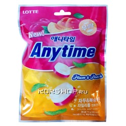 Леденцы Ксилитол Энитайм со вкусом сливы и персика (Xylitol Anytime, Plum and Peach) Lotte без сахара, Корея, 74 г