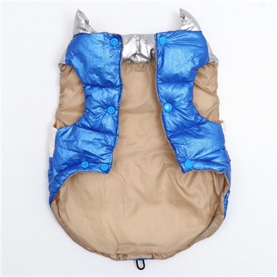 Куртка для собак с утяжкой размер 10 (ДС 25, ОГ 34,ОШ 24), серебряно-синяя