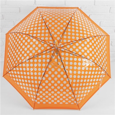 Зонт - трость полуавтоматический «Горошек», 8 спиц, R = 50 см, цвет оранжевый