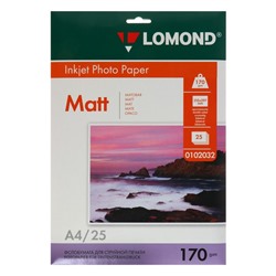 Фотобумага для струйной печати А4 LOMOND, 170 г/м², матовая двусторонняя, 25 листов (0102032)
