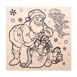 Доска для выжигания "С Новым Годом" Дед Мороз с подарками