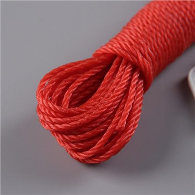 Верёвка бельевая Доляна, d=3 мм, длина 10 м, 2 крючка, цвет МИКС