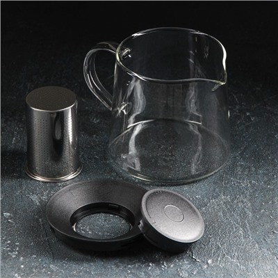Чайник стеклянный заварочный «Локи», 1 л, 17,5×13×12,5 см, цвет крышки чёрный