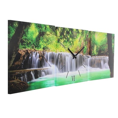 Часы настенные, модульные, серия: Природа, "Водопад в джунглях", 35х105 см, микс