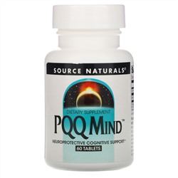 Source Naturals, PQQ для мозга, пирролохинолинхинон, метоксантин, 60 таблеток