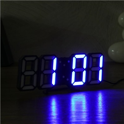 Часы настольные электронные "Цифры", синяя индикация, 9.5 х 23 см, от USB