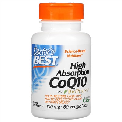 Doctor's Best, Легкоусвояемый CoQ10 с BioPerine, 100 мг, 60 растительных капсул