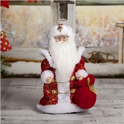 Дед Мороз 29 см "Шик" в красной шубке с мешком, двигается, без музыки