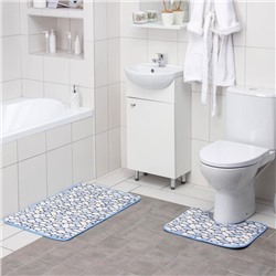 Набор ковриков для ванны и туалета «Галька», 2 шт: 40×50, 50×80 см, цвет синий