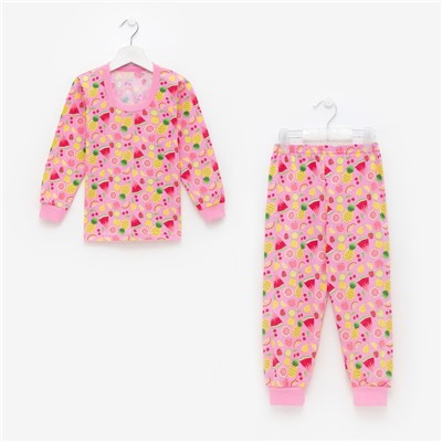 Пижама для девочки, цвет розовый/фрукты, рост 98 см