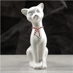 Копилка "Кошка Мария" малая, глазурь, белая с цепочкой