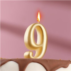Свеча для торта цифра "Овал" золотая "9", большая, 7 см