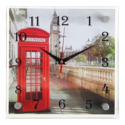 Часы настенные, серия: Город, "Английская телефонная будка", 25х25  см, микс