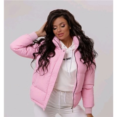Куртка стойка ворот на молнии розовая ZI T124_Новая цена