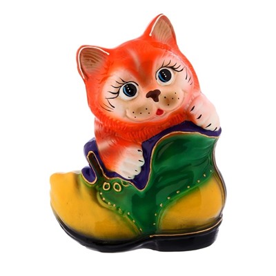 Копилка "Кот в ботинке" глянец, рыжая