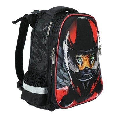 Рюкзак каркасный Hatber Ergonomic 37 х 29 х 17 см, для мальчика, Moto, чёрный/красный