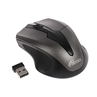 Мышь Ritmix RMW-560, беспроводная, оптическая, 1000 dpi, питание 2 ААА, USB, черная-серая